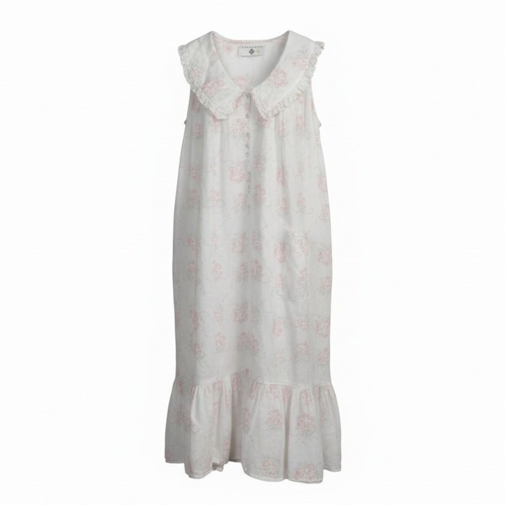 Eileen West White Nightgown with Pale Pink Floral Print
